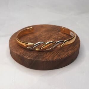 Two Tone Scrolled 24k Plated Cuff Bracelet